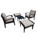 3-Piece Metal Outdoor Cushioned Rocking Chairs Bistro Set with Glass Coffee Table and Umbrella Hole