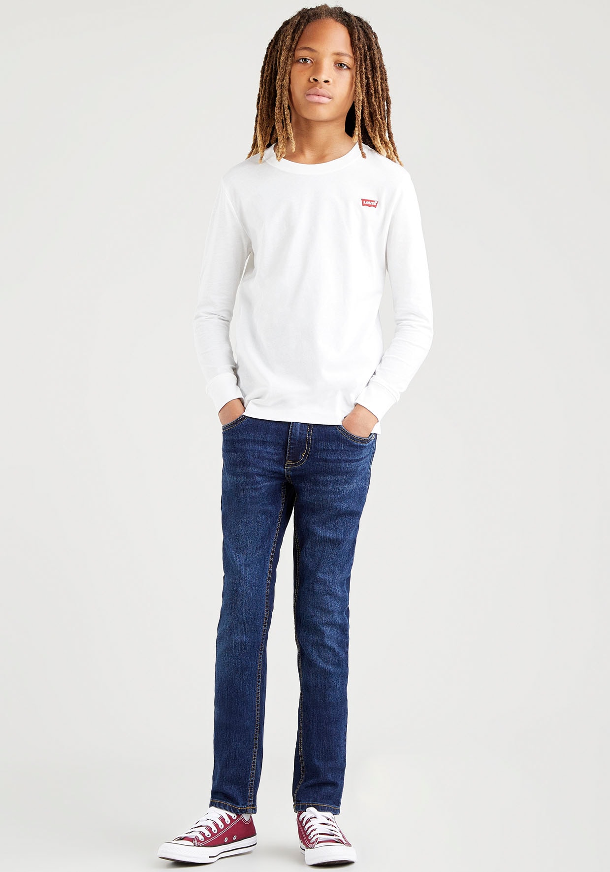 Skinny-fit-Jeans LEVI'S KIDS "LVB-510 SKINNY FIT JEANS", Jungen, Gr. 5/110, N-Gr, blau (machu picchu), Denim/Jeans, Obermaterial: 80% Baumwolle, 19% Polyester, 1% Elasthan, skinny fit, Jeans, for BOYS Image