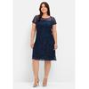 Spitzenkleid SHEEGO "Große Größen", Damen, Gr. 46, Normalgrößen, blau (marine), Obermaterial: 100% Polyamid;Futter: 100% Polyester, unifarben, elegant, figurumspielend knieumspielend, Rundhals, Kurzarm, Kleider Partykleid, in leicht ausgestellter...