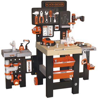 Spielwerkbank SMOBY "Black + Decker, Mega Werkbank Center", bunt (schwarz, orange), Rollenspielzeug, KinderB:117cm H:103cm T:56cm, Kunststoff, B:117cm H:103cm T:56cm