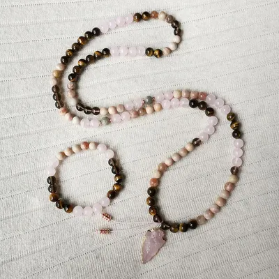 Perles en pierre de 8mm pendentif en Quartz Rose pierre de soleil œil de tigre Mala de