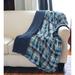 HomeRoots Blue Plaid Reversible Velvet and Sherpa Throw Blanket
