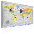 murando World map with pinboard XXL/120x80 cm Print on non woven canvas Beaverboard Canvas practical pinboard to pinching your notes World map k-A-0132-v-a