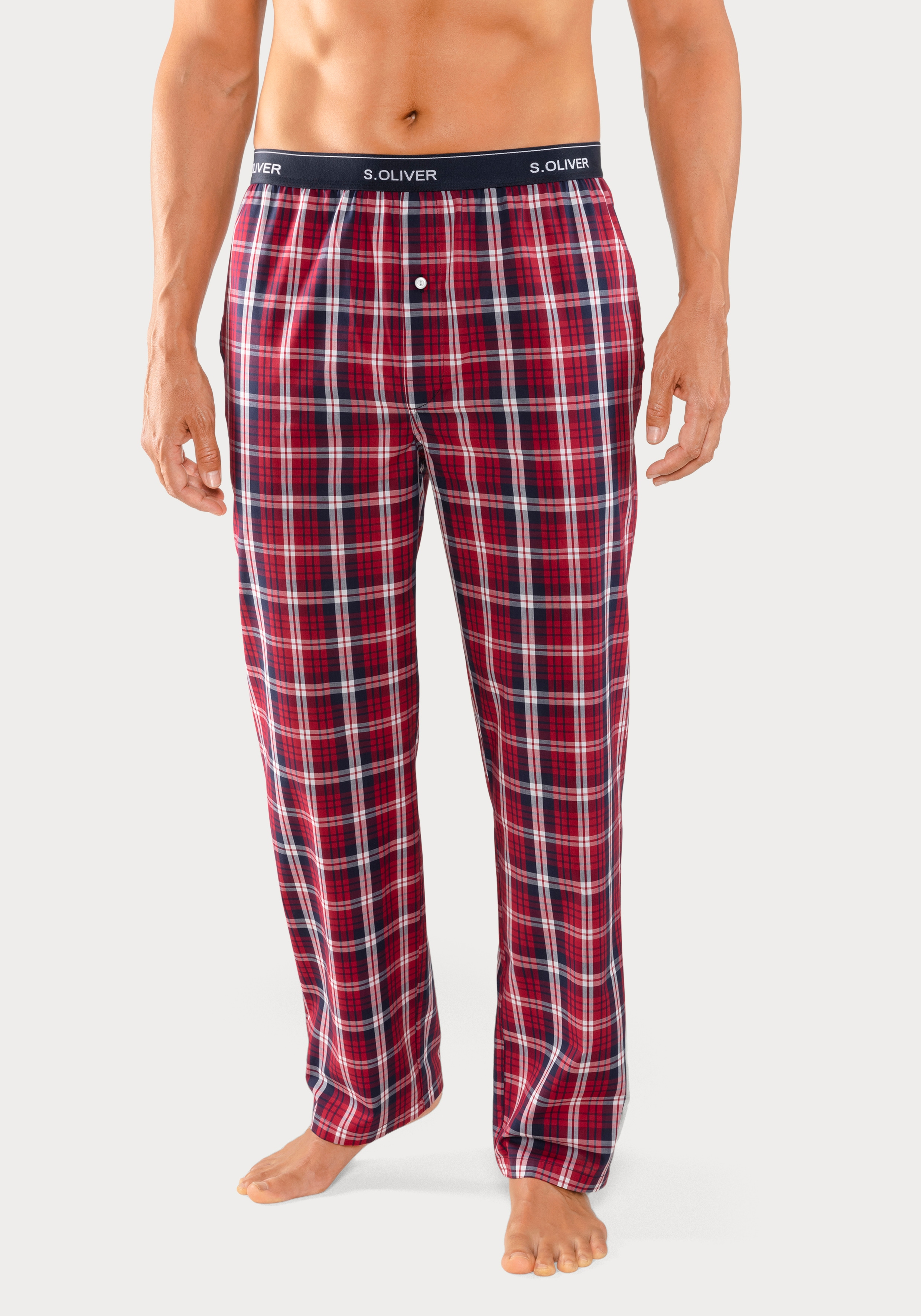 Webhose S.OLIVER, Herren, Gr. 44/46 (S), N-Gr, rot (rot, kariert), Web, Obermaterial: 100% Baumwolle, kariert, Basic, lang, Hosen Pyjamahose Homewear Hose, mit Markenlogo im Bund