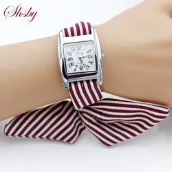 Shsby flambant neuf dames concis rayure tissu montre-Bracelet femmes robe montres haute qualité