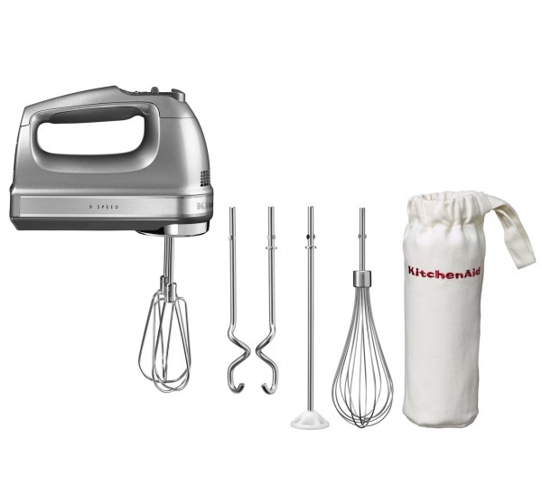 KITCHENAID Handmixer 5KHM9212ECU, Edelstahl/ Kunststoff, 85 W, 9 Geschwindigkeiten, 2 x Knethaken, 2 x Turborührbesen, Schneebesen, Mixerstab, silber Image