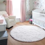 White 48 x 48 x 1.2 in Area Rug - Mercer41 Ultra Soft Children Rug For Boys Bedroom Fluffy Carpets & Shaggy Rugs Small Play Tent Furry Mat Comfy Reading Rug Circular Rug | Wayfair