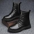 Baskets noires en cuir décontractées pour hommes chaussures punk montantes style de rue bottes de