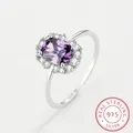 Bague en améthyste violette pour femmes en argent Sterling S925 ronde en cristal à la mode