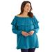 Plus Size Women's Ruffled Off-the-Shoulder Tunic by Woman Within in Deep Teal (Size 3X)