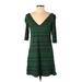 Judith March Casual Dress - A-Line: Green Chevron/Herringbone Dresses - Women's Size Small