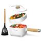 Audecook Electric Hot Pot with Steamer 2L, Cermic Glaze Non-Stick Frying Pan 24cm, Portable Travel Cooker for Ramen, Steak, Egg, Fried Rice, Oatmeal, Soup, 350W/800W (White, with Steamer)