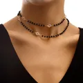 Collier de clavicule en biscuits pour femme perles de verre noires bijoux fantaisie colliers