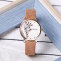 Montre à quartz papillon pour femme montres-bracelets en cuir marron simple vintage horloge pour