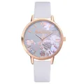 Montres rétro en cuir à quartz pour femmes conception de cadran de fleur rose montre habillée de