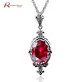 Collier rétro en pierre de rubis pour femmes pendentif classique en argent Sterling 925 pur bijoux