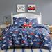 DCP 4 Piece All Season Bedding Comforter Set, Ultra Soft Polyester Elegant Bedding Comforters——Blue with Colorful Vehicles