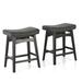 24 Inch Solid Wood Barstools with Linen / PU Leather Fabric Cushion, Set of 2