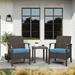 Winston Porter 3 Pieces Blue Outdoor Furniture Set Synthetic Wicker/All - Weather Wicker/Wicker/Rattan in Blue/Black | Wayfair