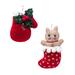 The Holiday Aisle® 2 Piece Holly Mittens & Kitten Hanging Figurine Ornament Fabric in Brown/Red | 4 H x 1 W x 3 D in | Wayfair