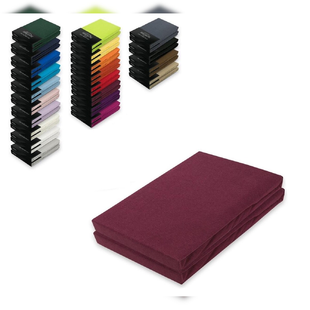 EXKLUSIV HEIMTEXTIL Jersey Spannbettlaken Doppelpack 140 - 160 x 200 cm Bordeaux Image