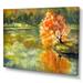 Winston Porter Autumn Lake & Orange Leaves Ii - Picture Frame Painting on Canvas in Green/Orange/Yellow | 12 H x 20 W x 1.5 D in | Wayfair