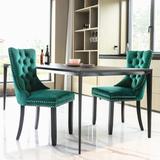 Velvet Dining Chairs Set of 2, Upholstered High-end Tufted Dining Room Chair with Nailhead Back Ring Pull Trim Solid Wood Legs