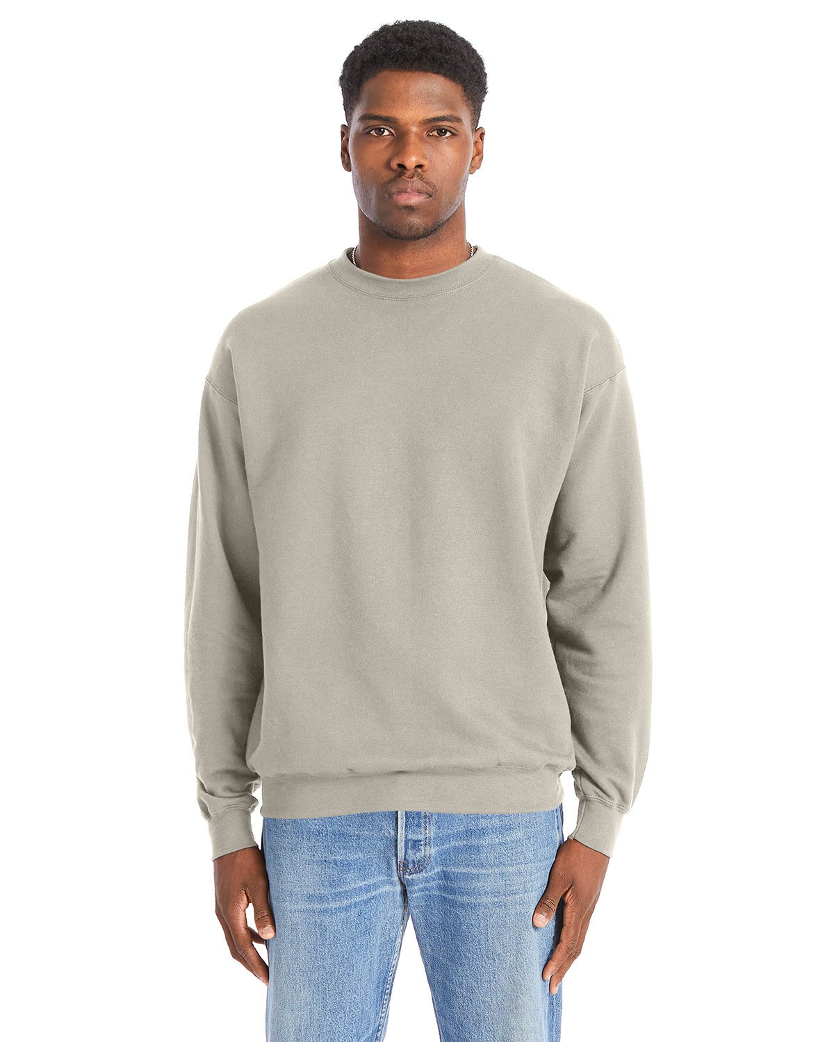 Hanes RS160 Adult Perfect Sweats Crewneck Sweatshirt in Sand size Small | Cotton/Polyester Blend