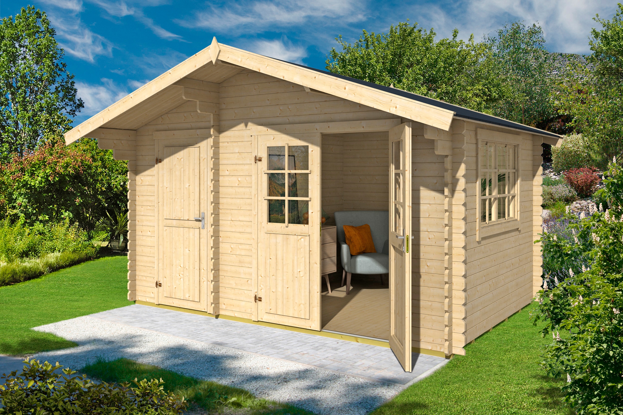 Gartenhaus LASITA MAJA "Belmont 1", beige (naturbelassen), Fußboden im Gartenhaus, ohne Dacheindeckung, Holzwerkstoff, Gartenhäuser, Gartenhaus