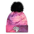 Women's New Era Pink/Black Los Angeles Rams 2022 NFL Crucial Catch Pom Knit Hat