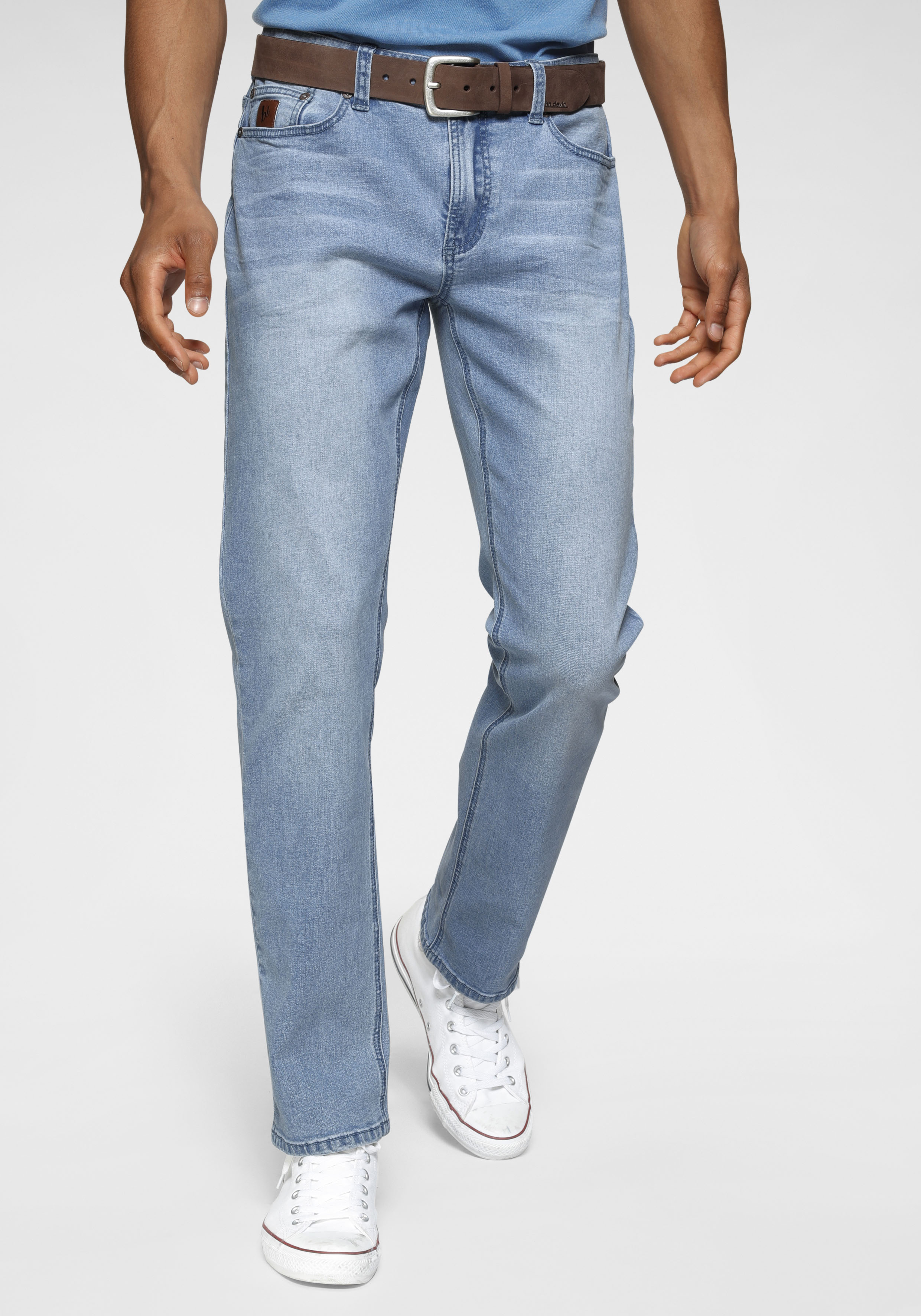Straight-Jeans BRUNO BANANI "Hutch", Herren, Gr. 38, Länge 34, blau (light blau), Denim/Jeans, Obermaterial: 98% Baumwolle, 2% Elasthan, normal lang, Jeans Straight-Jeans, gerade geschnittenes Bein, niedrige Leibhöhe, reguläre Passform, Topseller