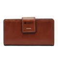 Women's Fossil Brown Duquesne Dukes Leather Logan RFID Tab Clutch