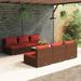 Latitude Run® 7 Piece Patio Lounge Set w/ Cushions Poly Rattan Synthetic Wicker/All - Weather Wicker/Wicker/Rattan in Red/Brown | Wayfair