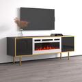 Willa Arlo™ Interiors Wirksworth TV Stand for TVs up to 75" w/ Electric Fireplace Included Wood in White/Black | 23.1 H x 64.6 W x 15.7 D in | Wayfair