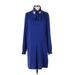Halogen Casual Dress - Shift Tie Neck Long Sleeve: Blue Print Dresses - Women's Size Small