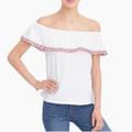 J. Crew Tops | J.Crew Embroidered Off The Shoulder Top White & Red Size Small | Color: Red/White | Size: S