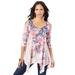 Plus Size Women's Printed Cold-Shoulder V-Neck Tunic by Roaman's in Pink Floral Paisley (Size 12)