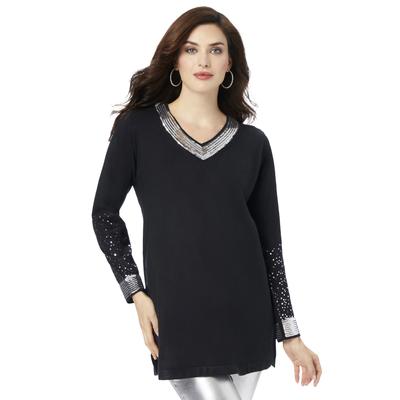 Plus Size Women's Sequin Pullover Sweater by Roaman's in Black Border Sequin (Size 26/28)