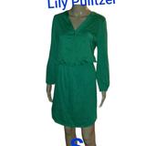 Lilly Pulitzer Dresses | Hp Lilly Pulitzer S Pima Cotton Bright Half Button Long Sleeve Shirt Dress | Color: Green | Size: S