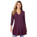 Plus Size Women's Lace-Panelled Fit-and-Flare Top by Roaman's in Dark Berry (Size 26/28)