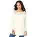 Plus Size Women's Lace-Neck Eyelash Sweater by Roaman's in Ivory (Size 34/36)