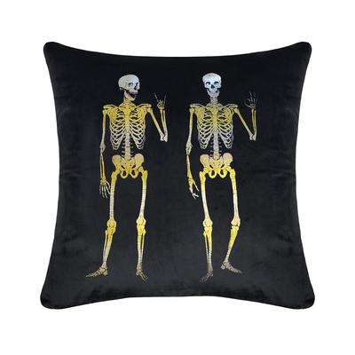 Edie @ Home Velvet Rocker Skeletons Decorative Throw Pillow 18X18, Black by Edie@Home in Black