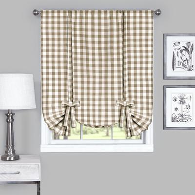 Buffalo Check Window Curtain Tie Up Shade by Achim Home Décor in Taupe