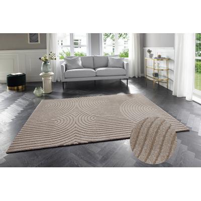 Designteppich ELLE DECORATION "Panglao", beige (creme, beige), B:80cm H:14mm L:150cm, Polyester, Polypropylen (PP), Teppiche, Flauschiger Kurzflor, Hoch Tief Effekt, Modern, Weich, Wohnzimmer Image