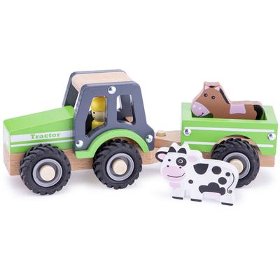 Spielzeug-Traktor NEW CLASSIC TOYS "Little Driver - Holztraktor" Spielzeugfahrzeuge grün Kinder Altersempfehlung Spielzeugfahrzeuge mit Anhänger