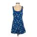 Hollister Casual Dress - A-Line Plunge Sleeveless: Blue Floral Dresses - Women's Size X-Small