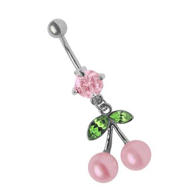 Bauchnabelpiercing ADELIA´S "Piercing Piercing Bauchnabelpiercing", Damen, rosa, Titan, modisch, Piercings, Titan Banane - Blatt mit Kirschen grün rosa