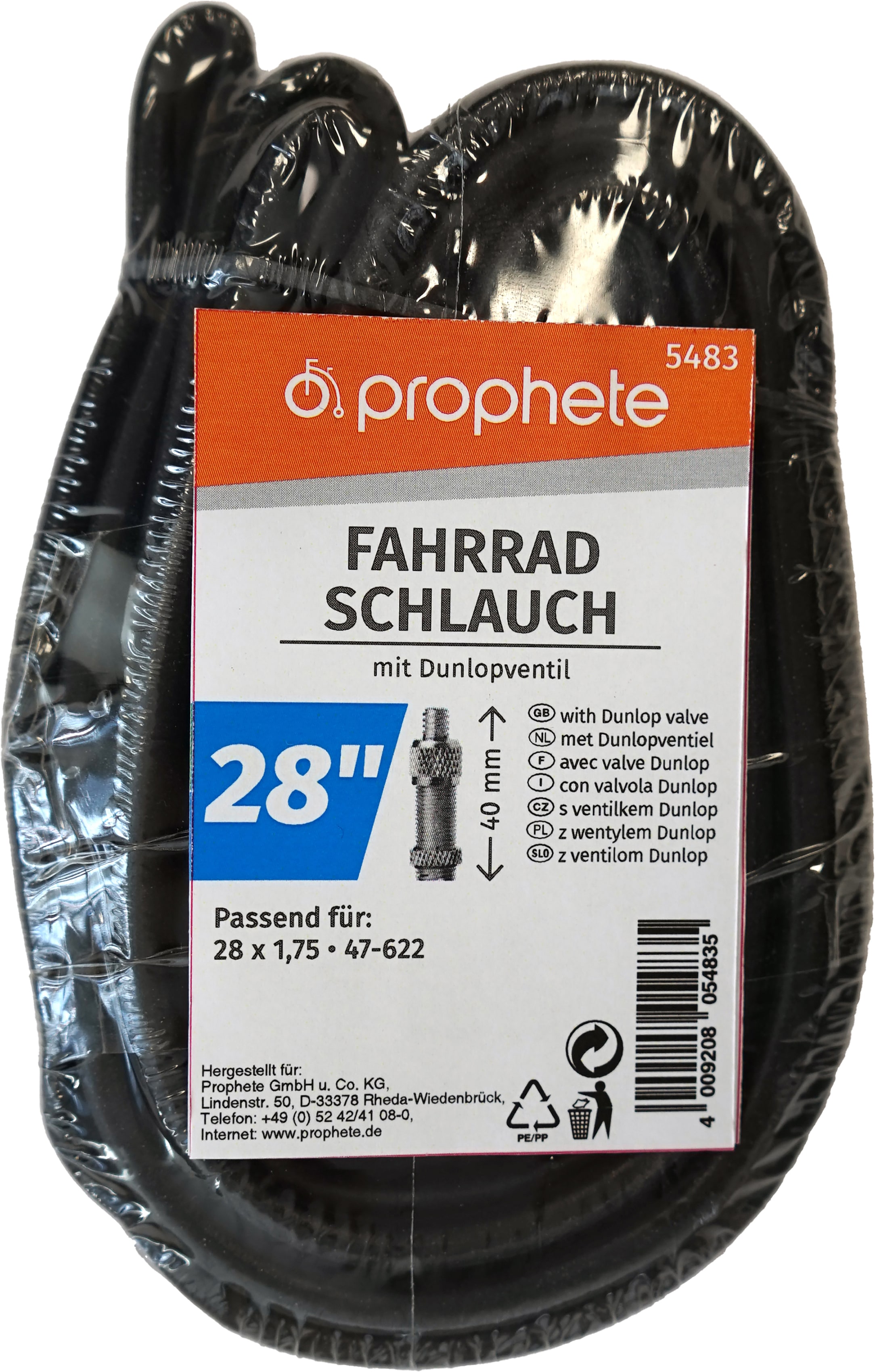 Fahrradschlauch PROPHETE "Fahrradschlauch", schwarz, Fahrradschläuche, 48mm, Dunlopventil (DV), 28 Zoll (71,12cm) Image