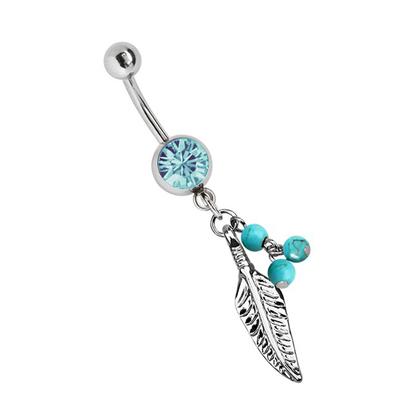 Bauchnabelpiercing ADELIA´S "Piercing Piercing Bauchnabelpiercing", Damen, blau (türkis), Chirurgiestahl, modisch, Piercings, 316l Stahl Banane - Steinkugel mit Feder hellblau türkis