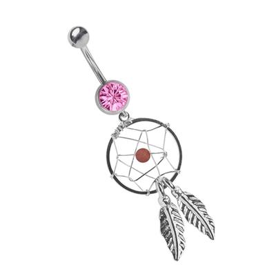 Bauchnabelpiercing ADELIA´S "Piercing Piercing Bauchnabelpiercing", Damen, pink, Chirurgiestahl, modisch, Piercings, 316l Stahl Banane - pink Traumfänger mit Steinkugel